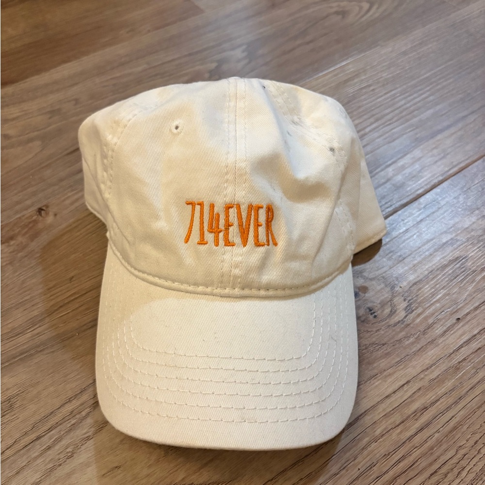 Cream Baseball Cap with Orange Embroidery